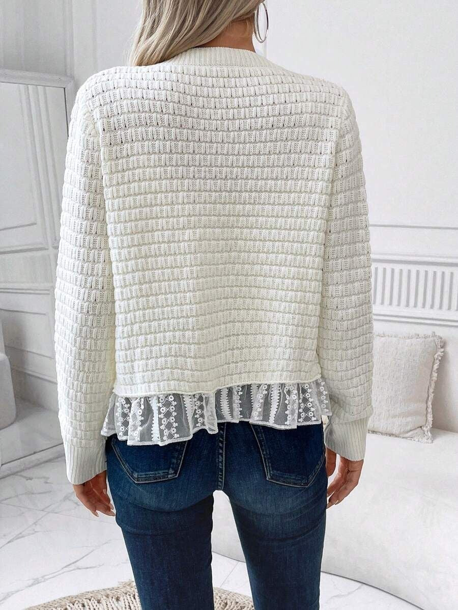 Modischer White Plain Round Neck Cardigan - Herbstshafter Leichtgewicht für jeden Anlass