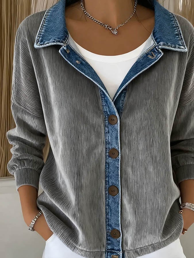 Warme Cord Denim Winterjacke Grau – Casual & Stylisch