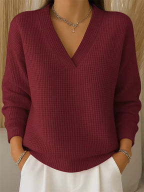 Winter Damen V-Neck Waffelstrick Pullover hellblau kuschelig warm