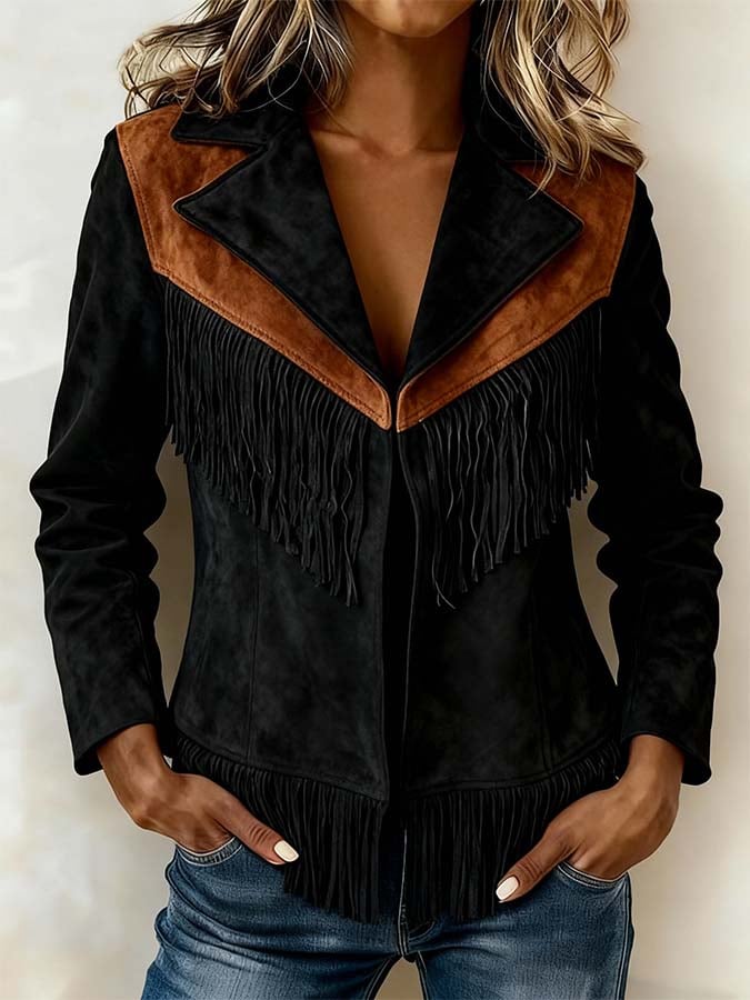 Winter Retro Fransenjacke Damen – warm, stylisch, casual