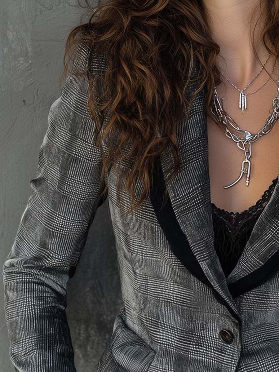 Winterlicher Luxus Samt-Blazer im Grau-Karo-Design - Elegant & Modern