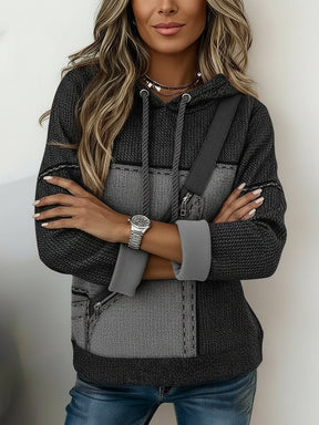 Kuscheliger Damen Hoodie Winter Schwarz Grau mit Kapuze