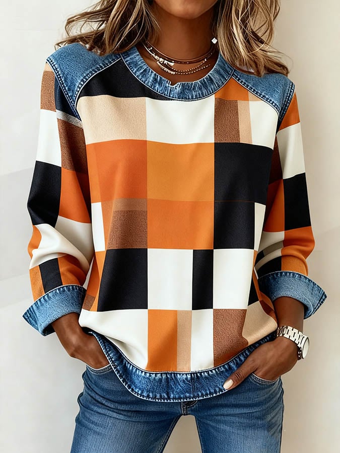 Kuschelweiches Patchwork Sweatshirt – warm durch den Winter