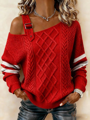 Winter One-Shoulder Strickpullover grau, warm & stylisch