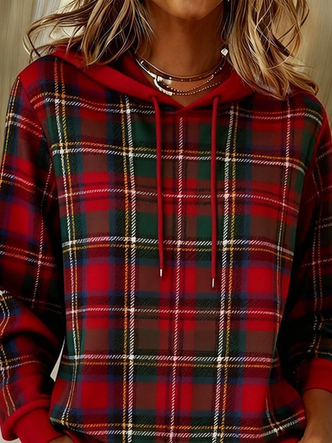 Herbstlicher Komfort: Red Plaid Langarm-Sweatshirt - Perfekt für kuschelige Tage