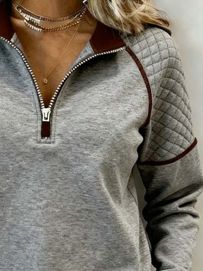 Damen Winter Colorblock Fleece Pullover mit Stehkragen