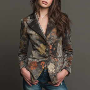 Herbstzauber: Vintage Velvet Blazer mit floraler Stickerei - Luxus & Komfort