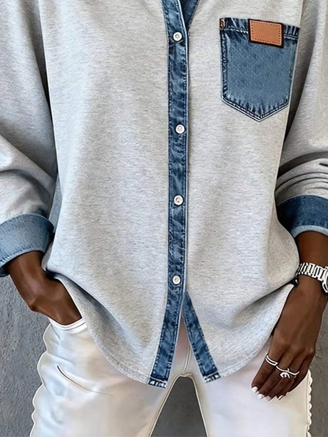 Warmes Denim Casual-Lapel-Shirt für stylische Winter-Looks