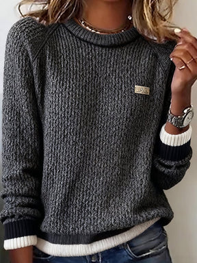 Kuscheliger Damen Strickpullover Winter, dunkelgrau, Rundhals