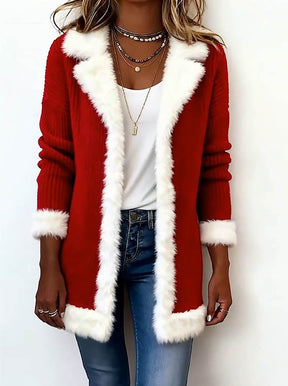 Damen Weihnachts Cardigan Rot Weiß Warm Winter Kuscheljacke