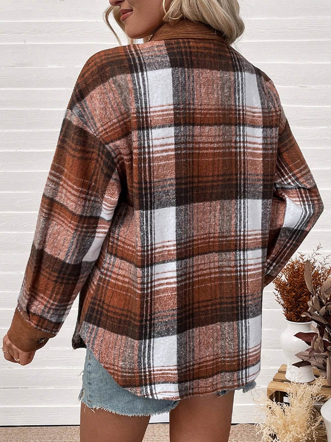 Kuscheliges Karo-Winterhemd Damen – warmes Overshirt Braun