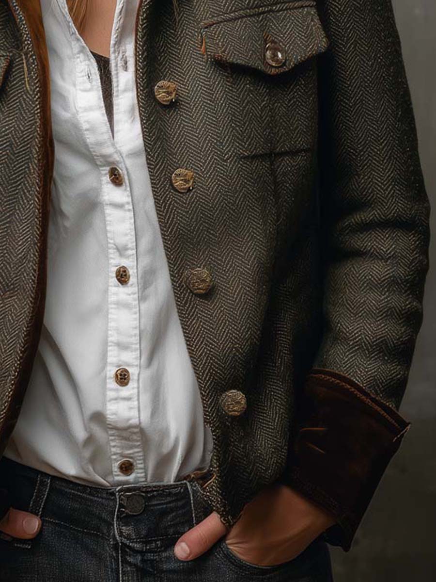Elegante olivgrüne Winterjacke Damen tailliert smart-casual
