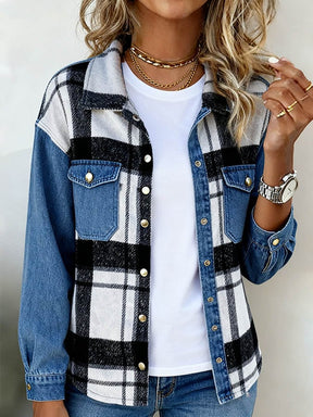 Warme Denim-Karo Winterjacke Damen – Casual Streetstyle