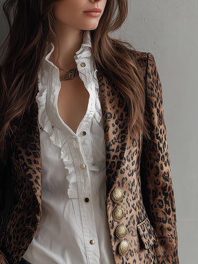Herbstlicher Wild Leopard Print Langarm-Blazer für elegante Auftritte