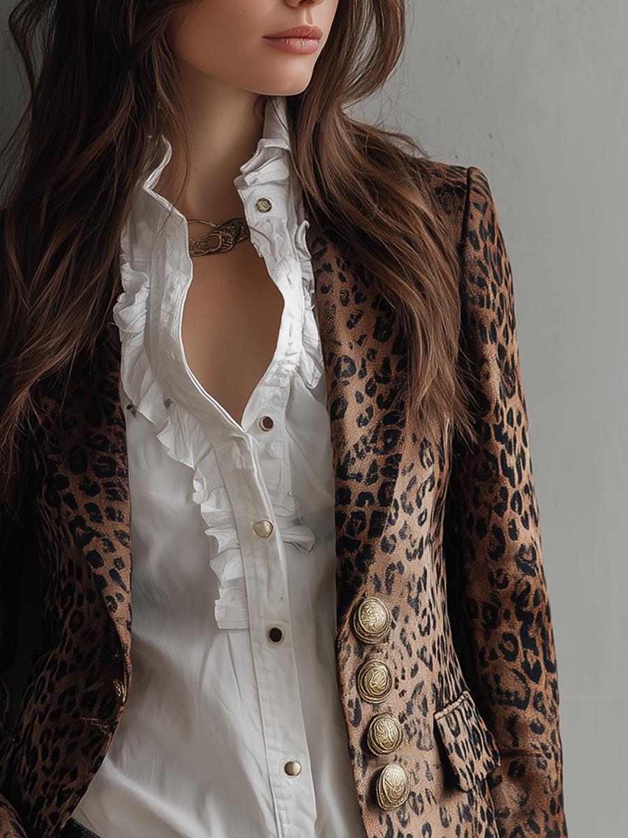 Herbstlicher Wild Leopard Print Langarm-Blazer für elegante Auftritte