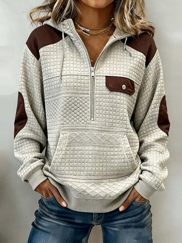Winter Hoodie beige braun warm kuschelig Color Block Herren