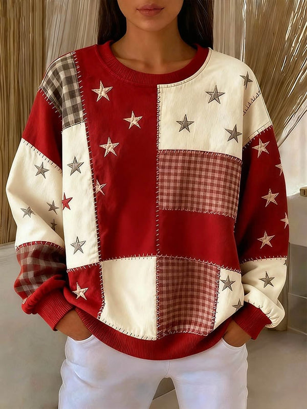 Kuscheliges Damen Winter Sweatshirt mit Karos und Sternen
