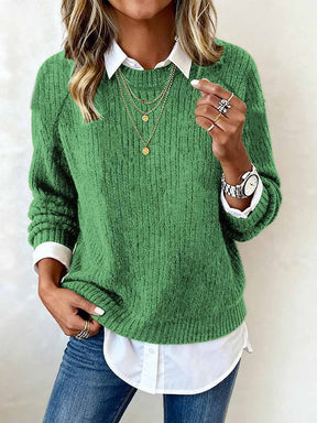 Kuscheliger Damen Winter Pullover grau Rundhals in M–5XL