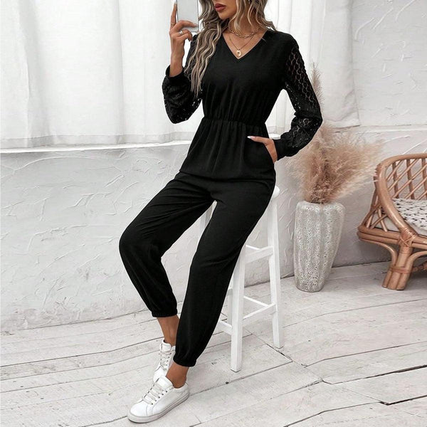 Black Long Sleeve Plain Jumpsuit - Eleganter Herbsts-Style & Vielseitiger Komfort