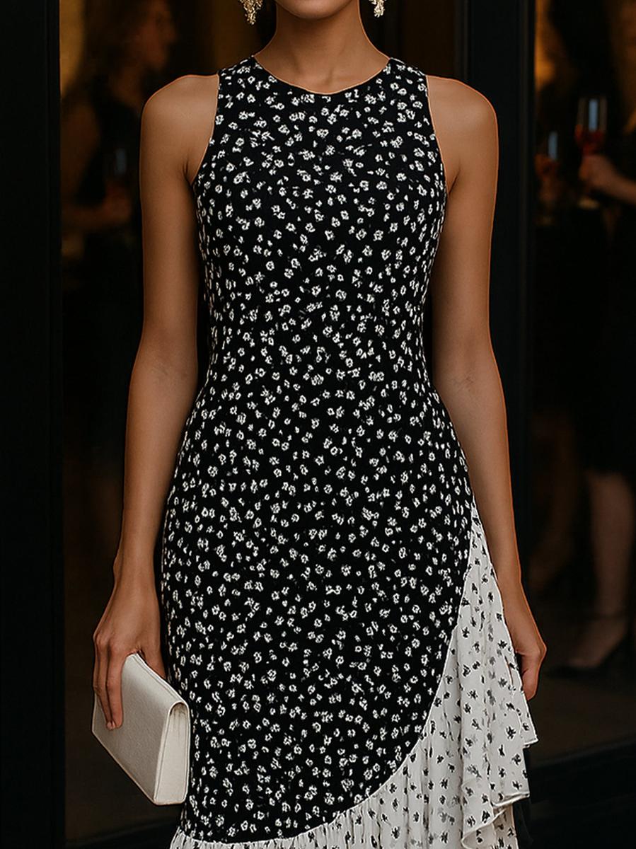Floral Print Ärmelloses Midi-Kleid - Perfekt für jeden Herbstsanlass