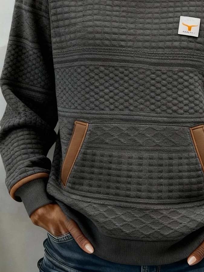 Kuscheliger Winter Damen Pullover grau braun mit Kängurutasche