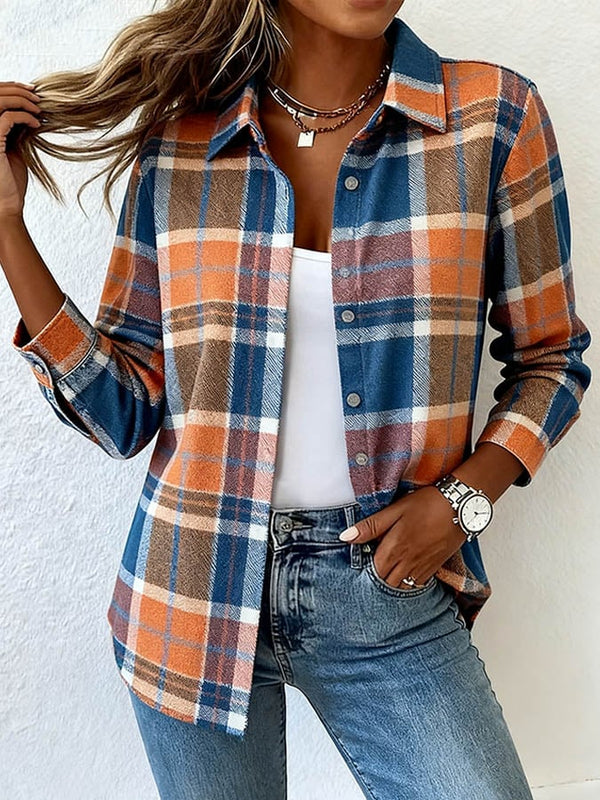 Winter Damen Karoshirt warmes Casual Plaid Hemd elastisch