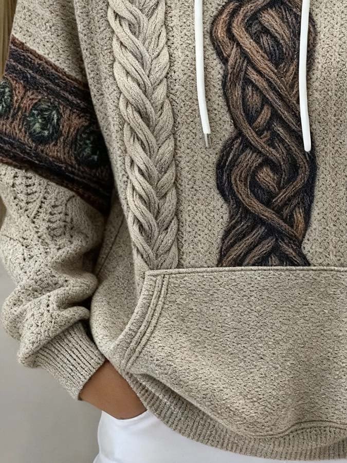 Damen Winter Hoodie Nordic Cozy Sweatshirt Beige Warm