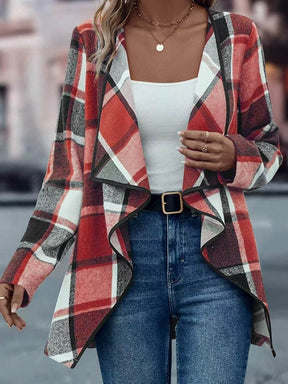 Winter Damen Cardigan Karo braun schwarz warm Wasserfall