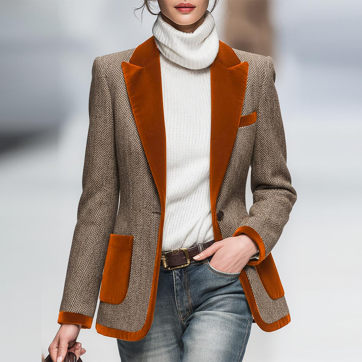 Winter Samtblazer Braun Retro Chic – Wärmender Damen Blazer
