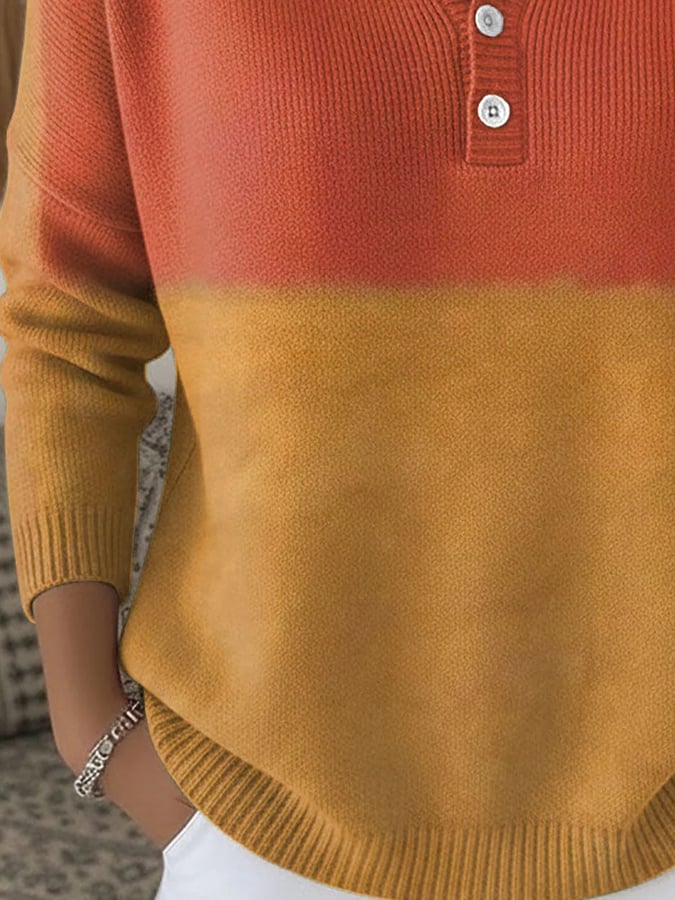 Damen Winter Strick Bluse Orange Gold – Warmes Casual Top