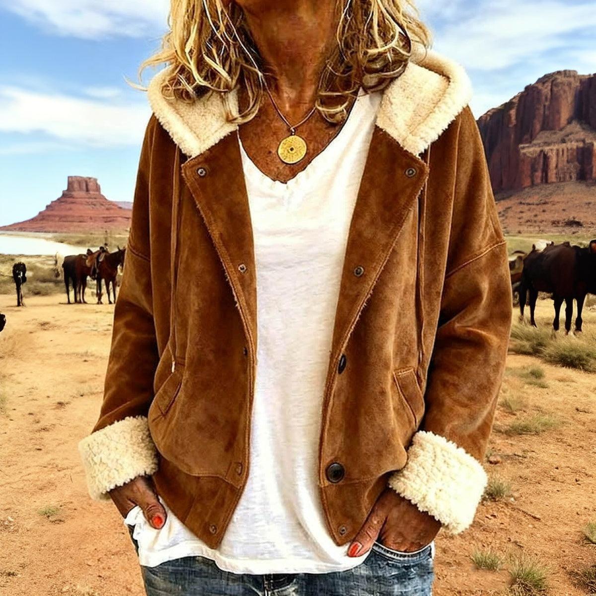 Herbstlicher Komfort: Warmer Brown Hoodie im Farbblock-Stil