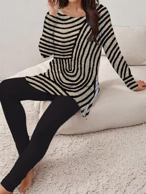 Chic Round Neck Two Piece Set - Stilvoller Herbstsbegleiter mit Print