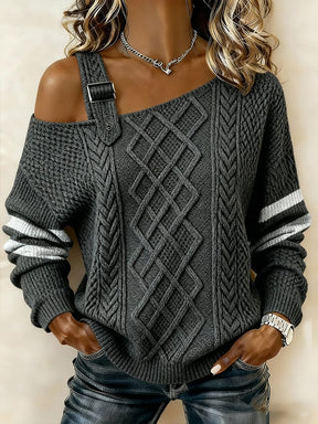 Winter One-Shoulder Strickpullover grau, warm & stylisch