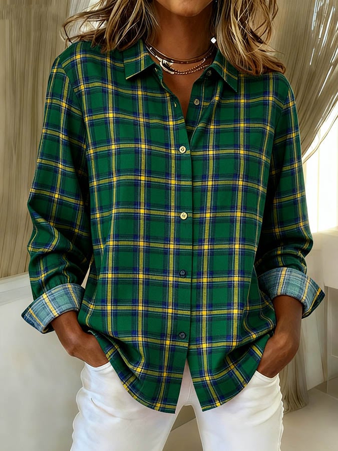 Winter Damen Hemd kariert locker warm Casual Faux Leinen