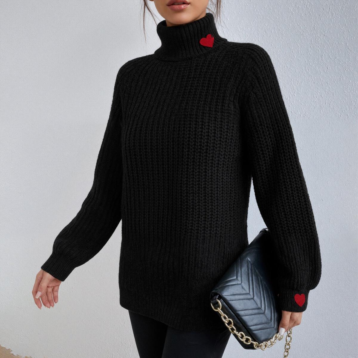 Cooler Herbst-Sweater: Schwarzer Turtle Neck Langarm Strickpullover