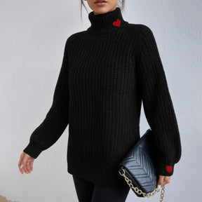 Cooler Herbst-Sweater: Schwarzer Turtle Neck Langarm Strickpullover