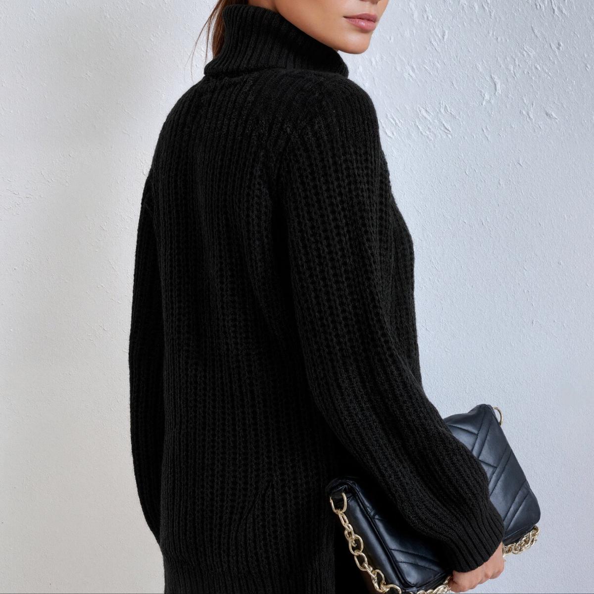 Cooler Herbst-Sweater: Schwarzer Turtle Neck Langarm Strickpullover