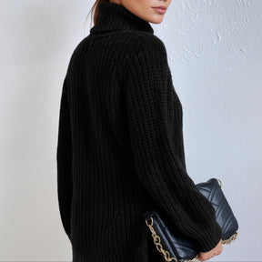 Cooler Herbst-Sweater: Schwarzer Turtle Neck Langarm Strickpullover