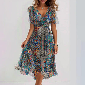 Charmante Special Paisley Mini-Kleid Kurzarm - Ihr eleganter Frühlingsbegleiter