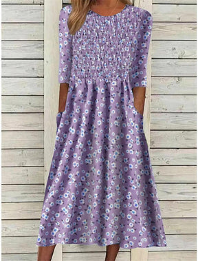 Purple Print Midi Kleid mit Taschen - Federleichter Herbststraum in Lila