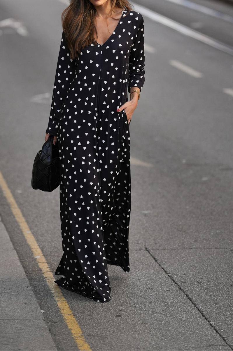 Classy V-Neck Long Sleeve Jumpsuit - Eleganter Herbstslook mit Komfort