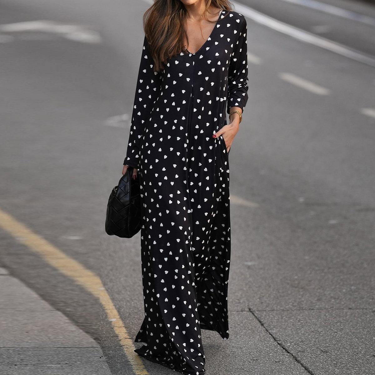 Classy V-Neck Long Sleeve Jumpsuit - Eleganter Herbstslook mit Komfort