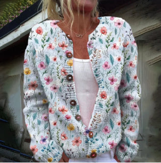 Herbstshafter 3D-Blumen Cardigan für Alltag & Freizeit