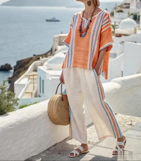Lebhaftes Orange Round Neck Two Piece Set - Herbstsfrische & Komfort