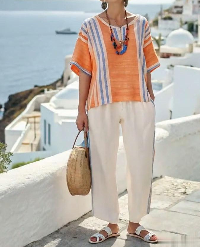 Lebhaftes Orange Round Neck Two Piece Set - Herbstsfrische & Komfort