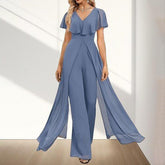 Chic Plain Short Sleeve Jumpsuit - Herbstsfrische Eleganz & Hochwertiger Tragekomfort