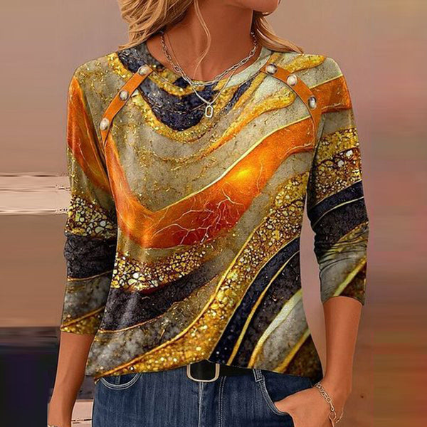 Luxuriöses Gold-Rundhalsausschnitt-Top - Perfekt für den Herbstslook