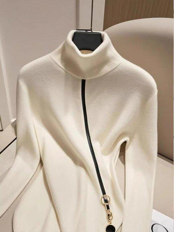 Herbstlicher Chic: Wärmender High Neck Sweater in Elfenbein - Comfy & Stilvoll
