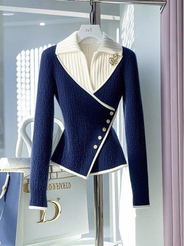 Herbst-Feeling mit Stil: Blue V-Neck Color Block Sweater