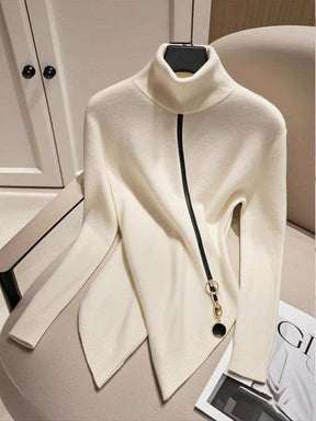 Herbstlicher Chic: Wärmender High Neck Sweater in Elfenbein - Comfy & Stilvoll